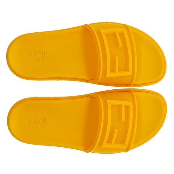 Fendi Slides FF Baguette Yellow Rubber Size 11 US New